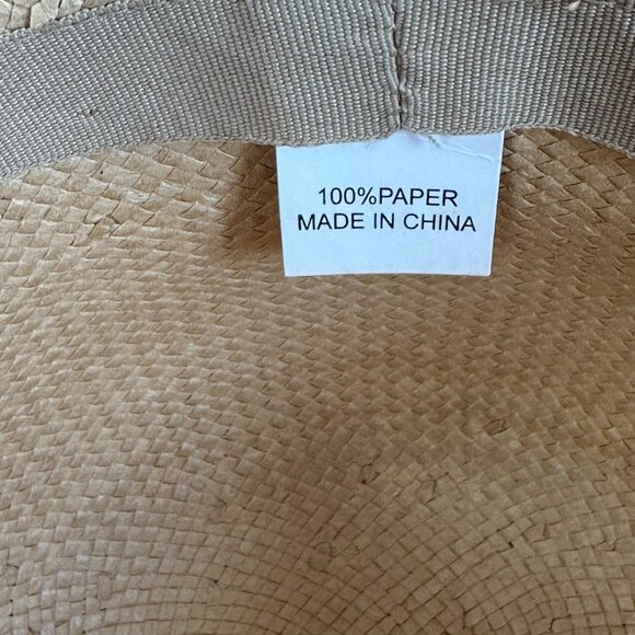 Vintage Women’s Natural Straw Sun Hat Wide Brim Embroidered Trim 100% Paper OSFM - Picture 7 of 7